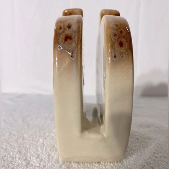 Vintage Pottery Art Ceramic Tan Brown Apple  Shaped Napkin Holder - Picture 4 of 13